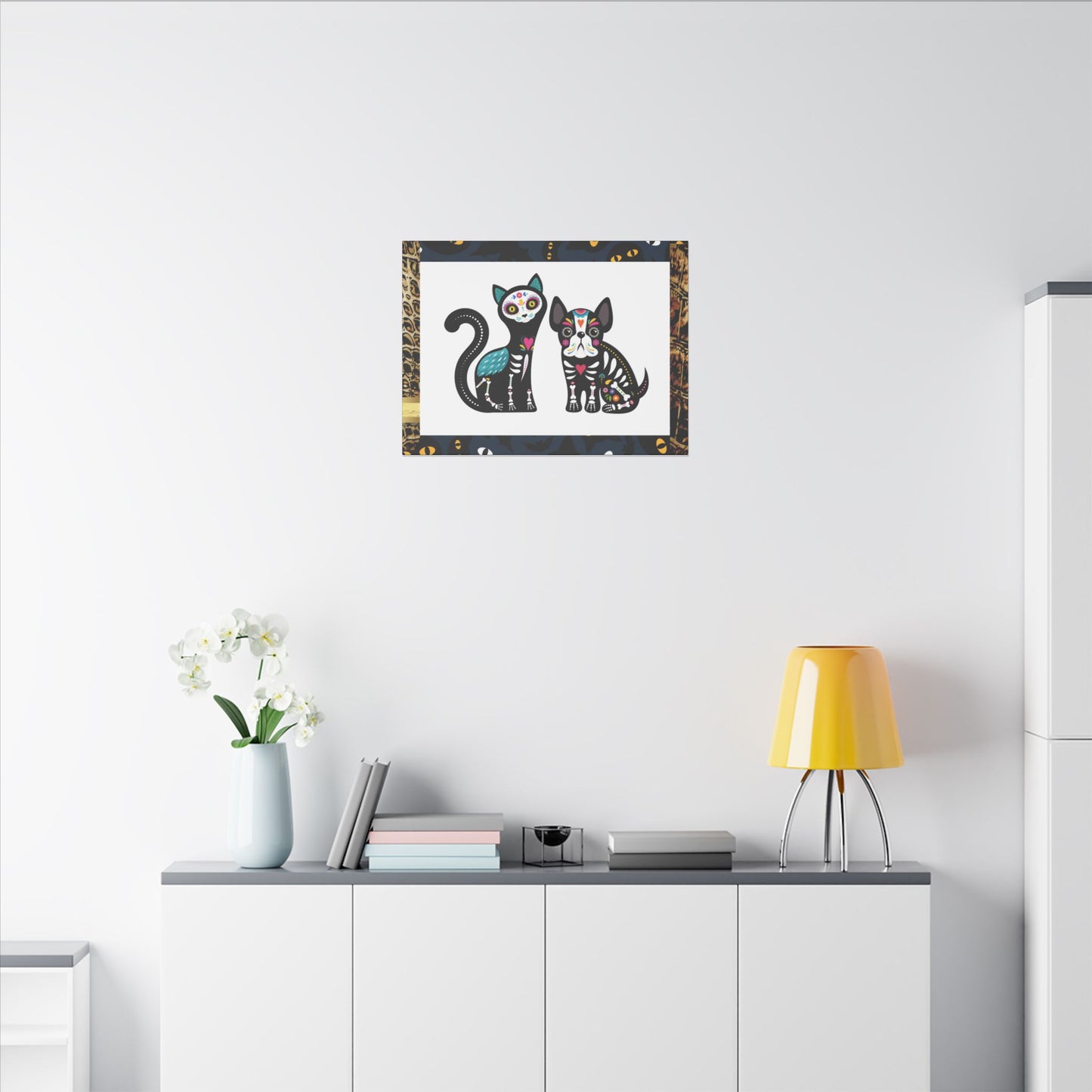Day of the Dead Pet Canvas Art - Colorful Cat and Dog Wall Decor