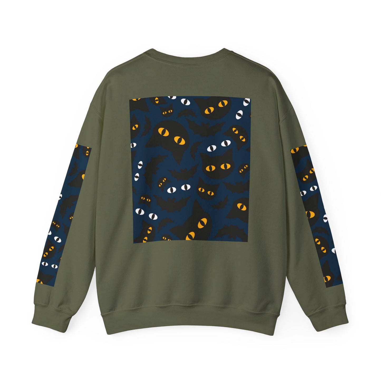 Halloween-Themed Unisex Crewneck Sweatshirt with Spooky Eyes and Bird Design