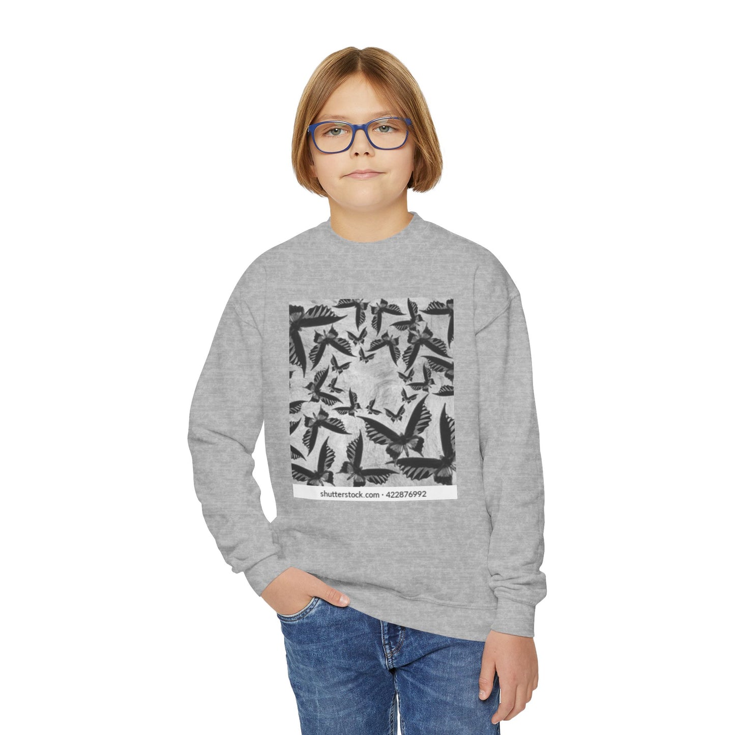 Youth Crewneck Sweatshirt - Stylish Black & White Bird Design