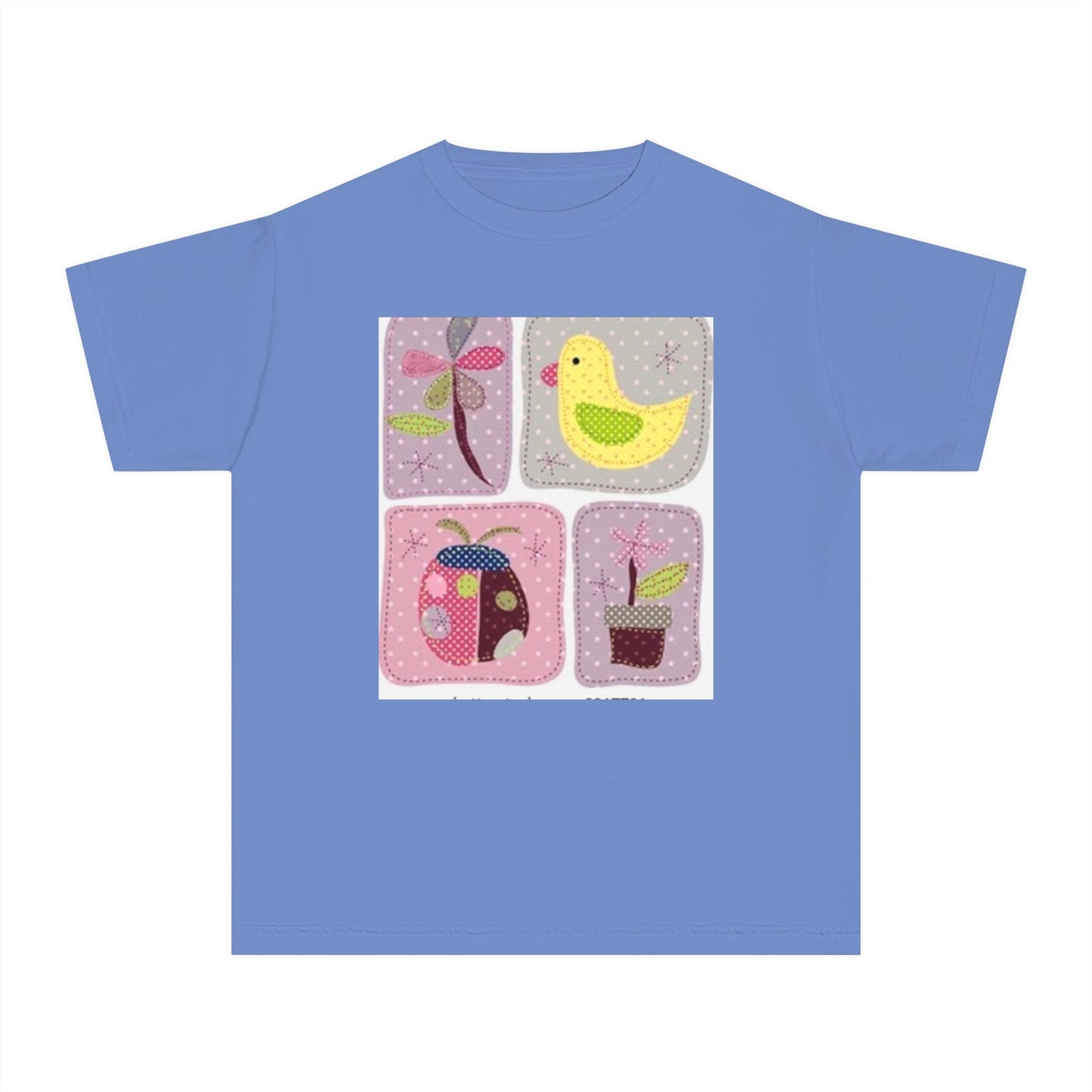 Whimsical Youth Midweight Tee with Cute Bird and Nature Designs
