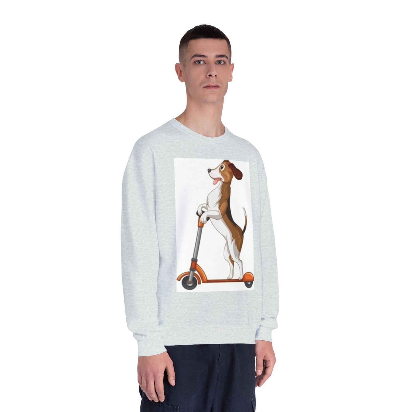 Dog Lover Crewneck Sweatshirt - Fun Beagle on Scooter Design