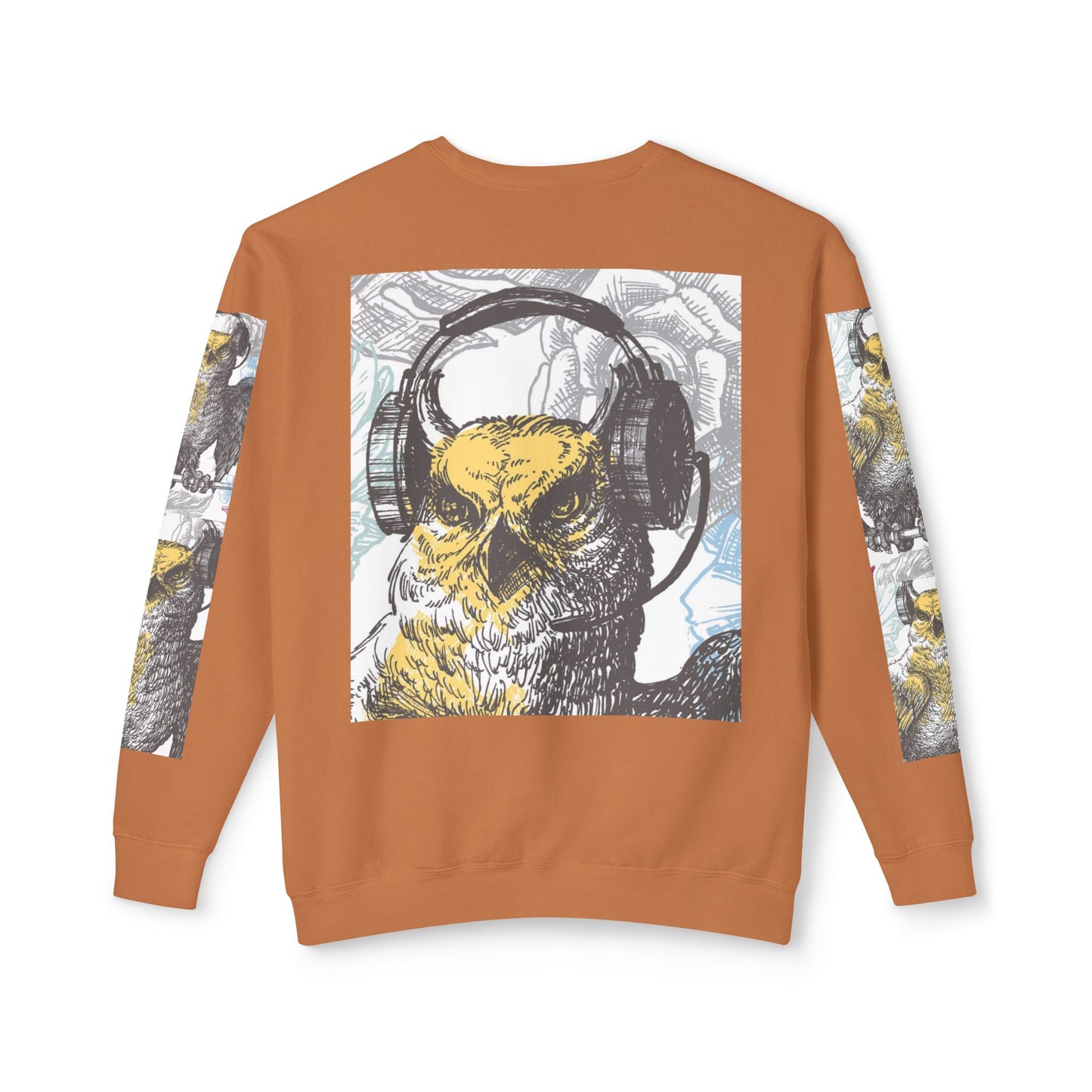 Music Lover's Owl Graphic Crewneck Sweatshirt - Unisex Lightweight Design