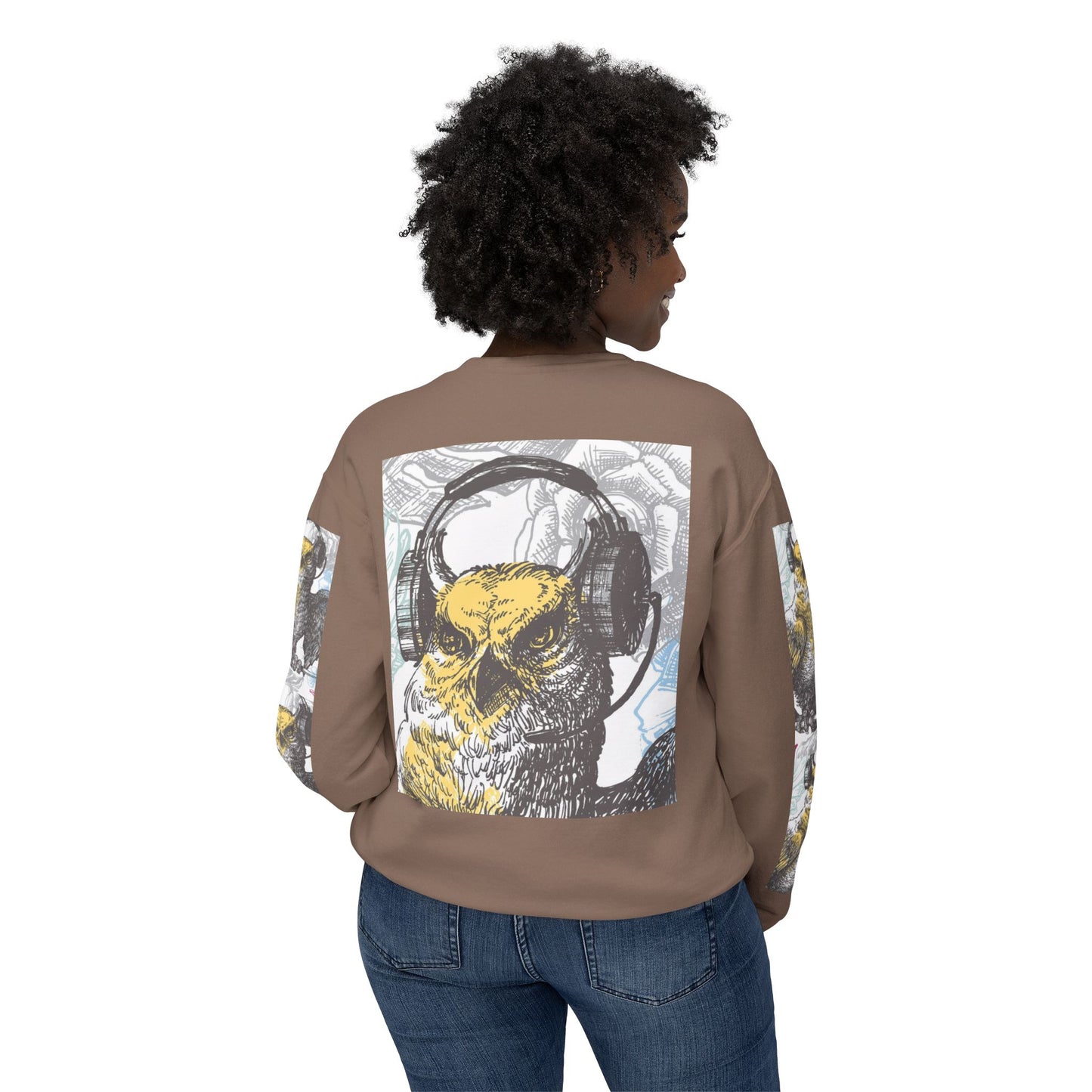 Music Lover's Owl Graphic Crewneck Sweatshirt - Unisex Lightweight Design