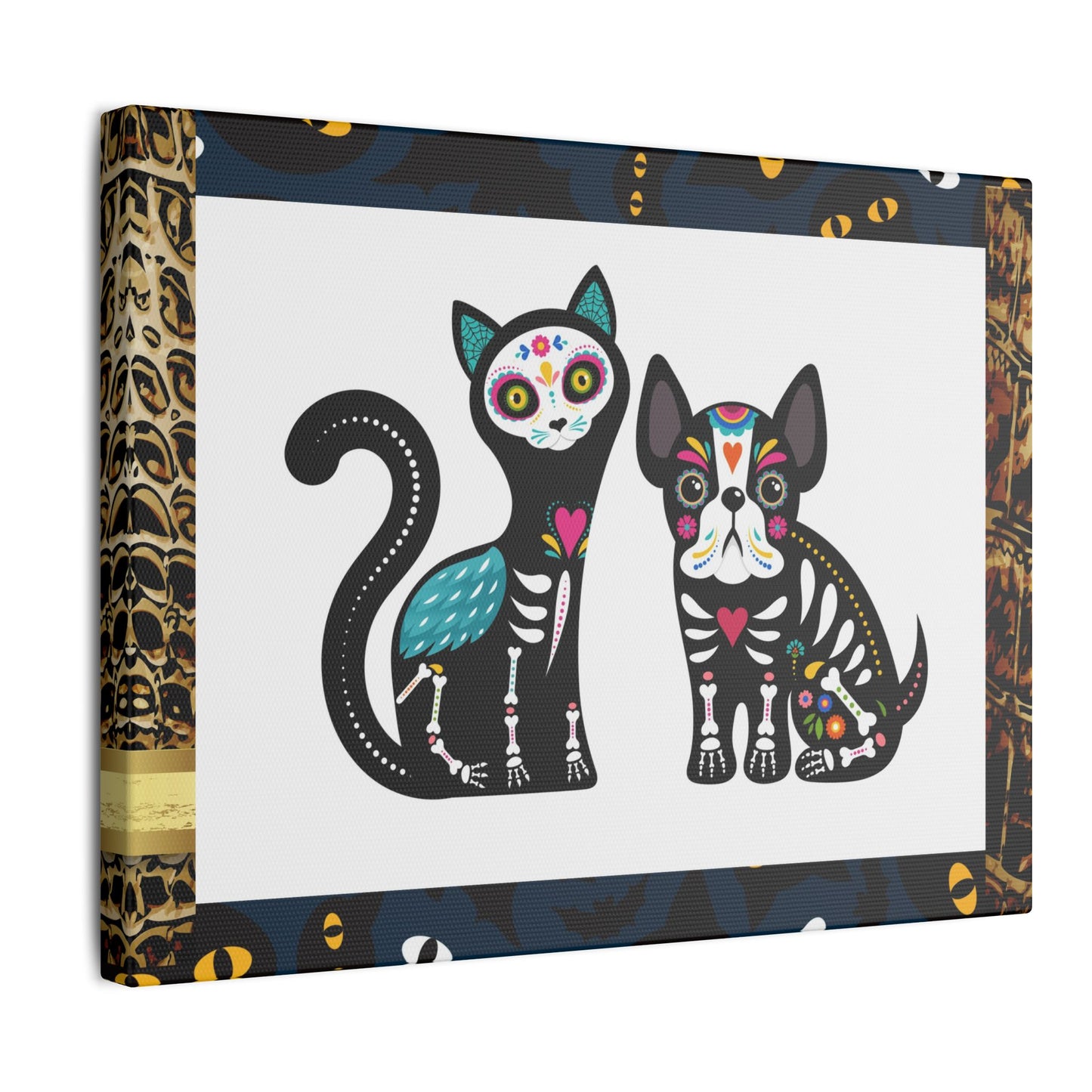 Day of the Dead Pet Canvas Art - Colorful Cat and Dog Wall Decor