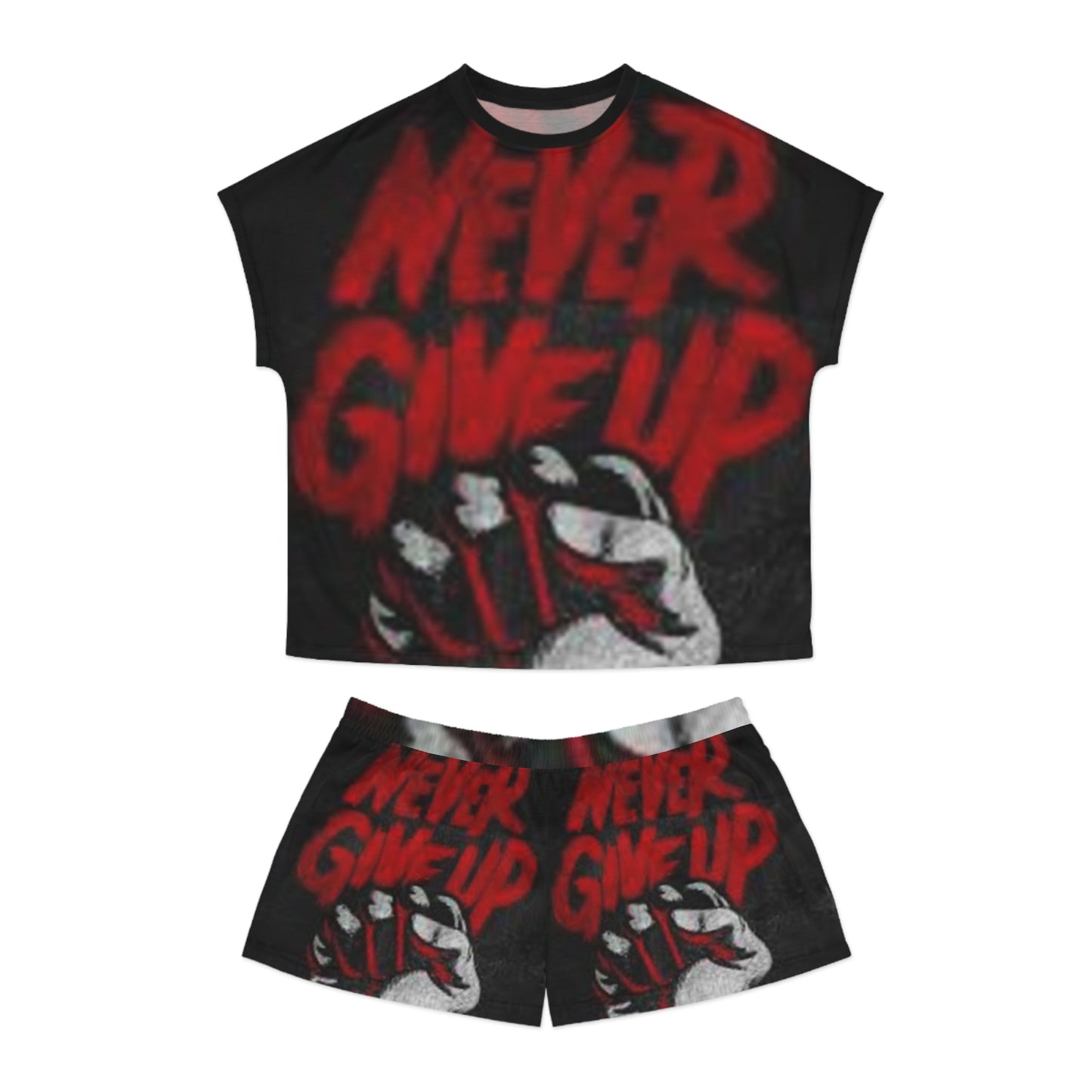 Women's Short Pajama Set - Never Give Up Motivational Sleepwear