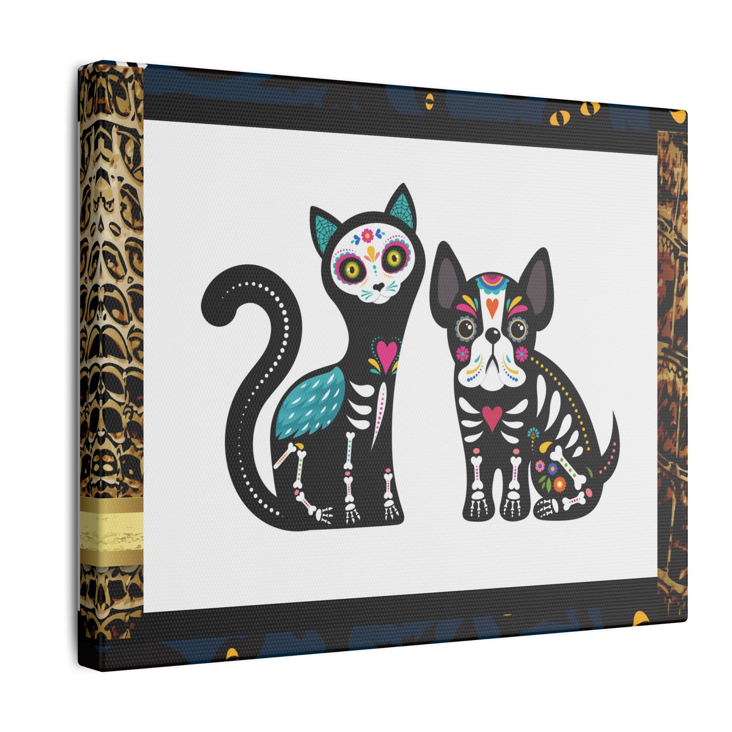 Day of the Dead Pet Canvas Art - Colorful Cat and Dog Wall Decor
