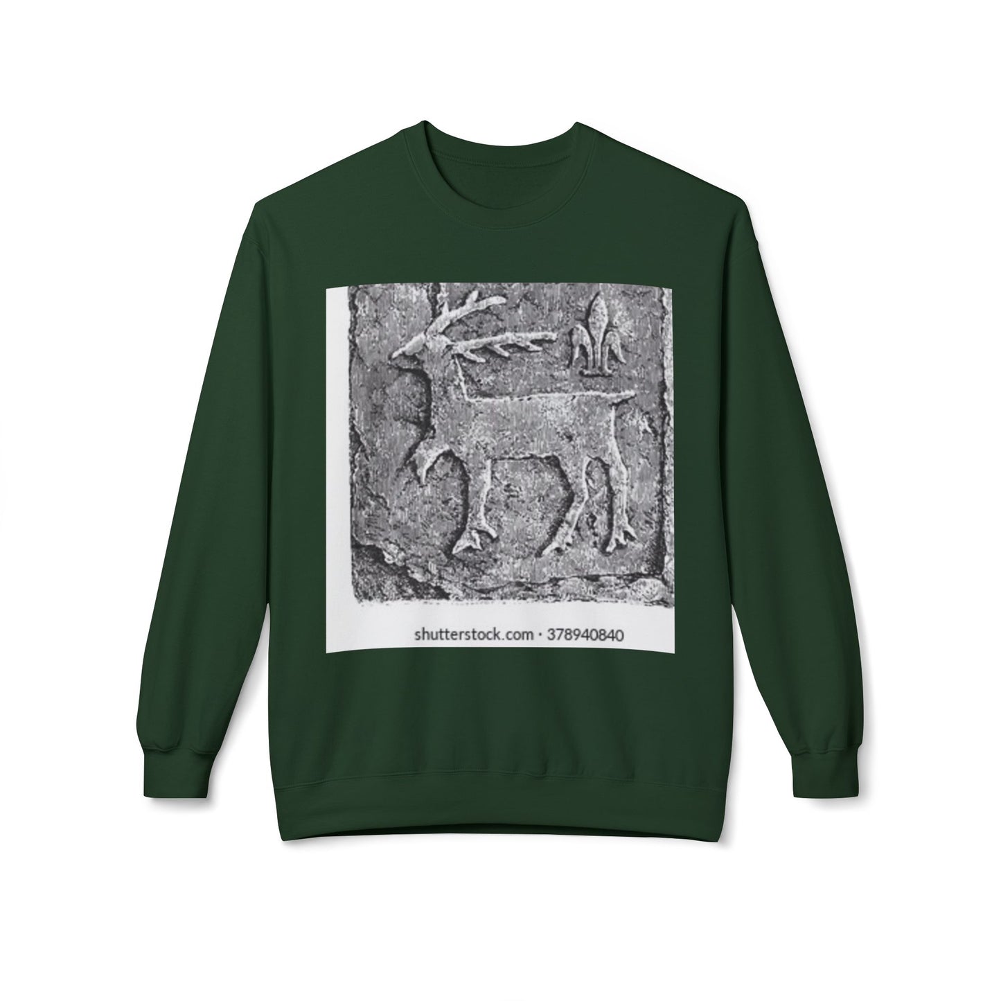 Vintage-Inspired Fleece Crewneck Sweatshirt with Ancient Deer Design