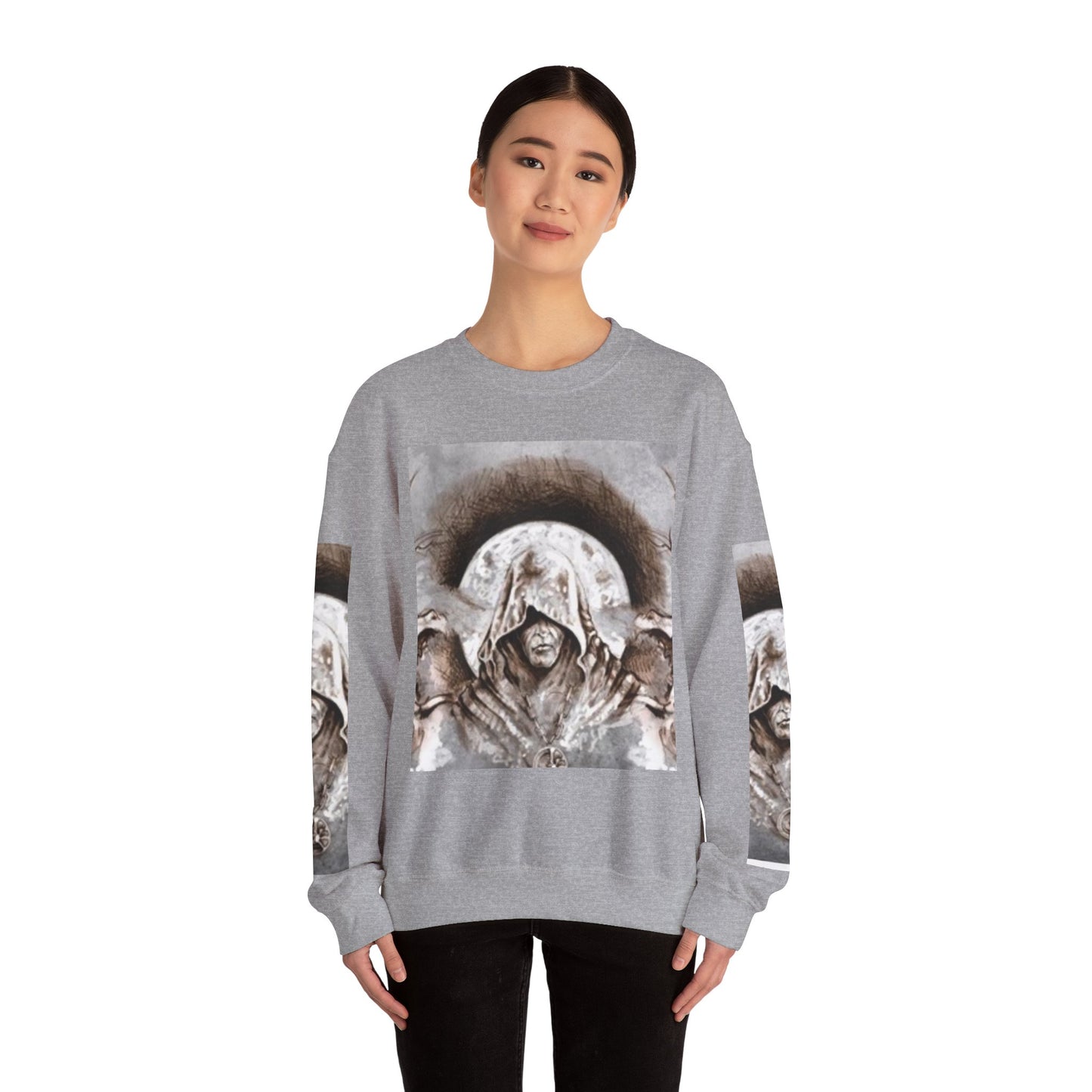 Mystical Hooded Figure Unisex Crewneck Sweatshirt - Fantasy Apparel for Dreamers