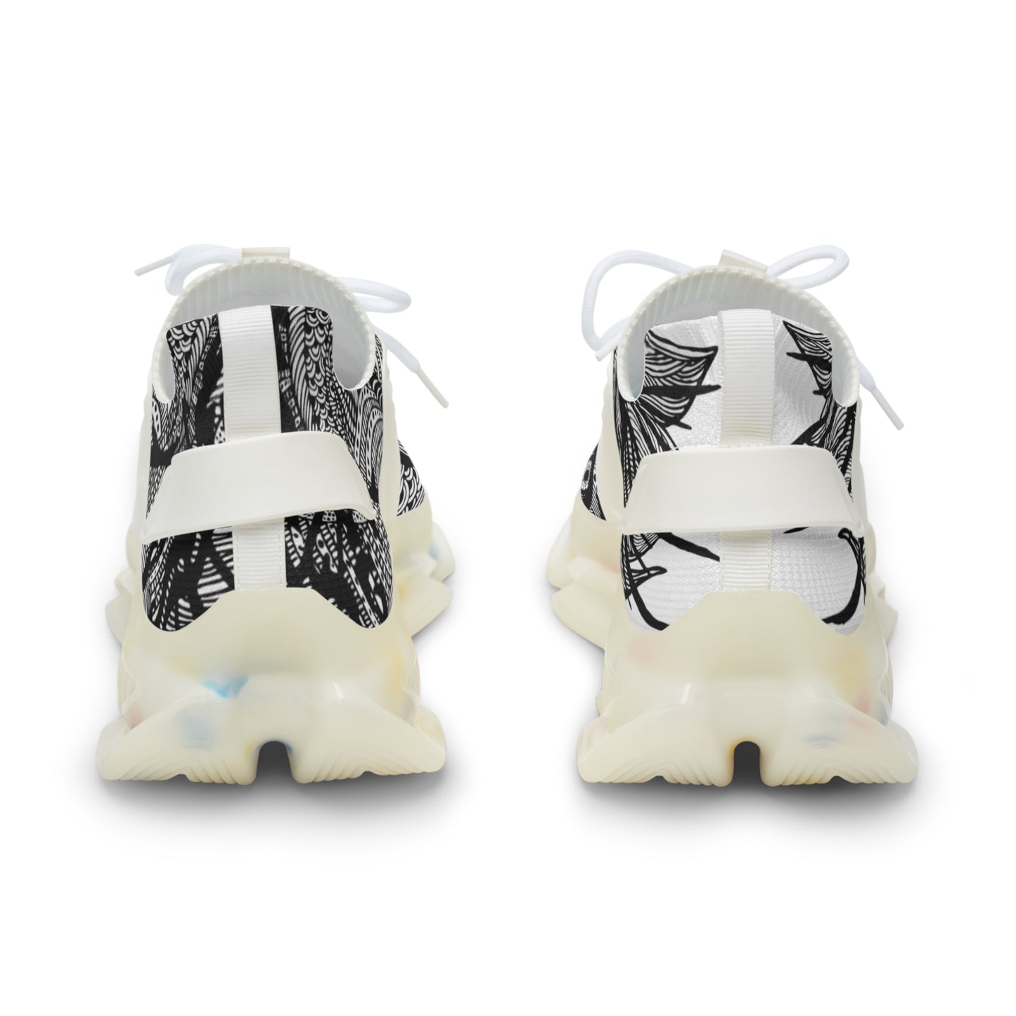 Stylish Men's Mesh Sneakers with Artistic Black & White Design