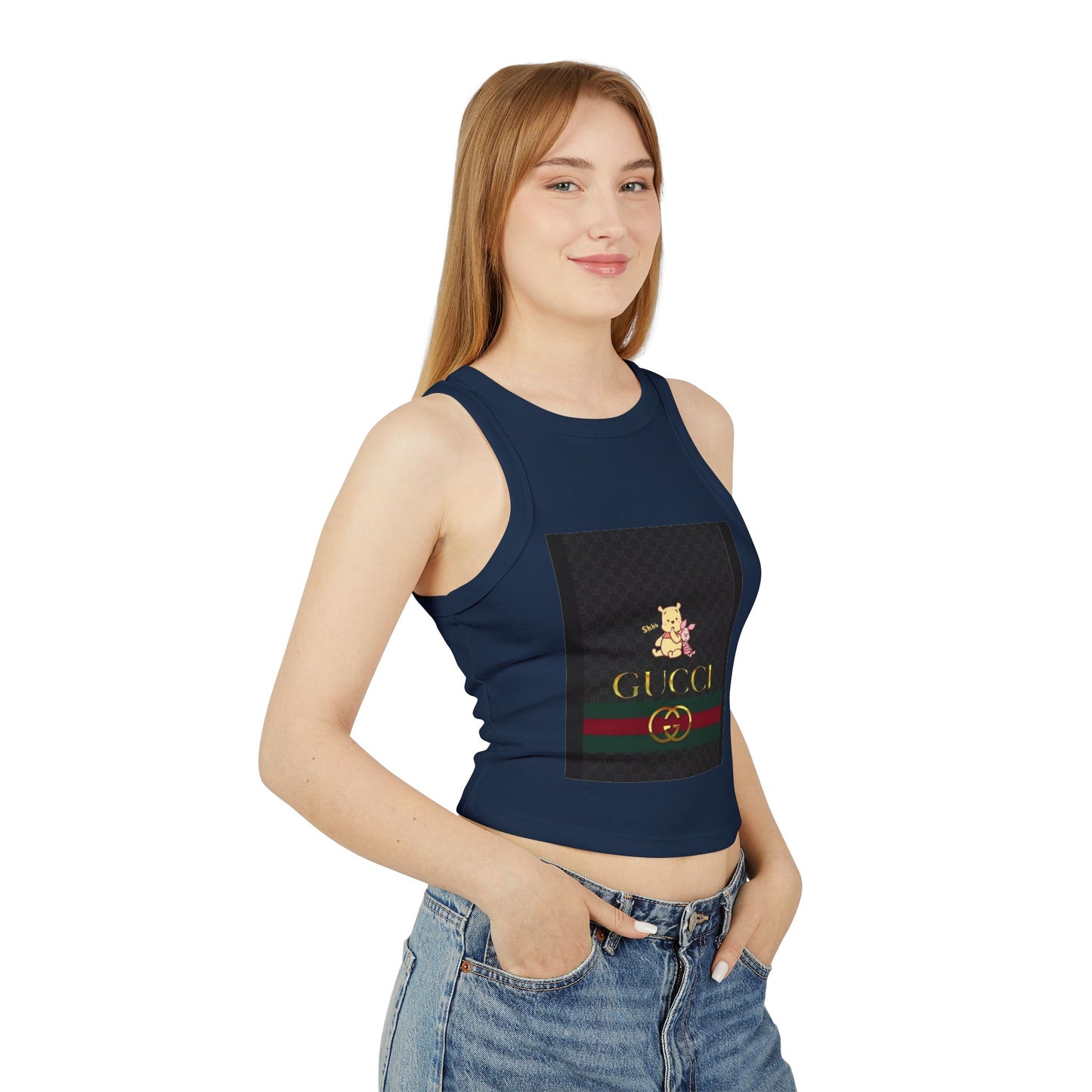 Stylish Women's Micro Rib Racer Tank Top with Gucci-Inspired Design