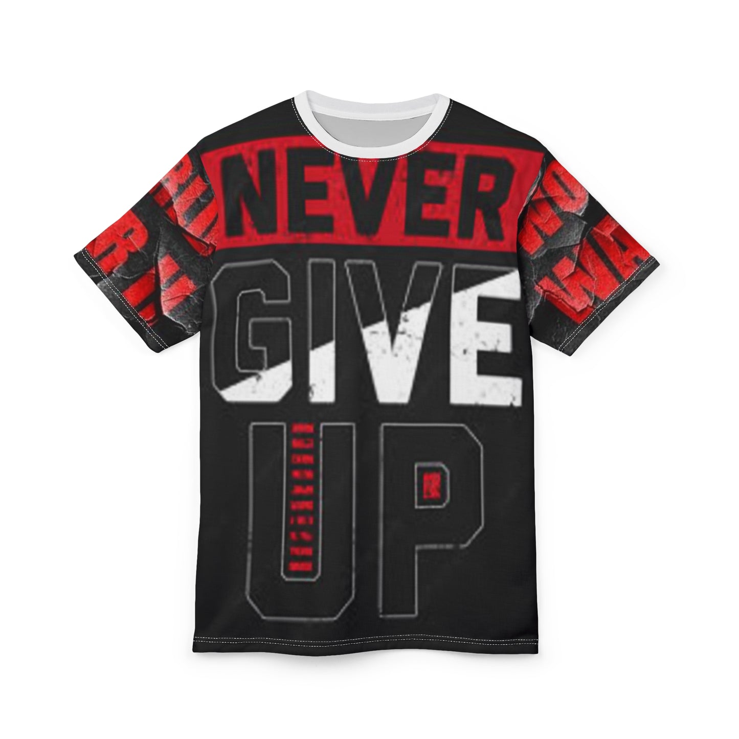 Motivational Unisex Cut & Sew Tee - "Never Give Up" Inspirational Shirt
