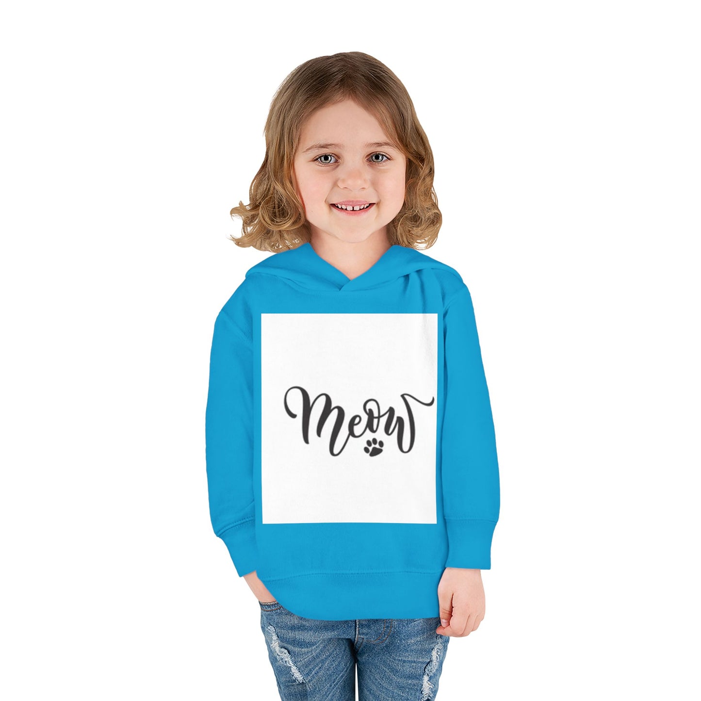 Cute Toddler Pullover Fleece Hoodie - 'Meow' Cat Design