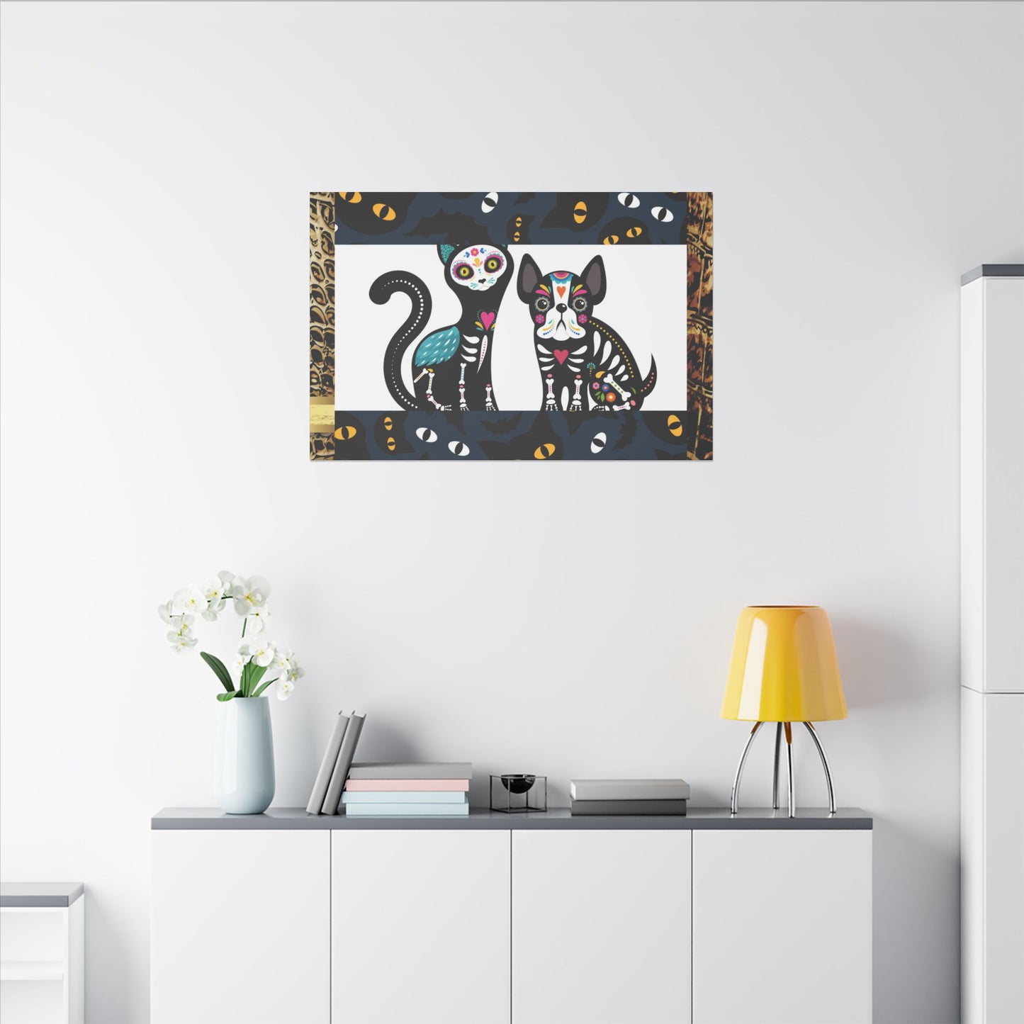 Day of the Dead Pet Canvas Art - Colorful Cat and Dog Wall Decor
