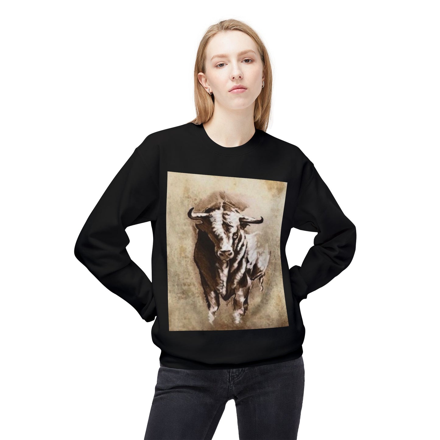 Vintage Bull Design Unisex Softstyle Fleece Crewneck Sweatshirt