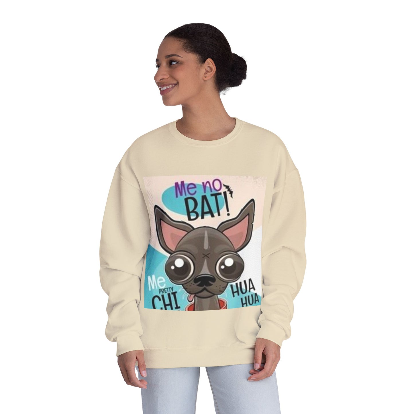 Funny Dog Lover Sweatshirt – "Me no BAT!" Unisex Crewneck