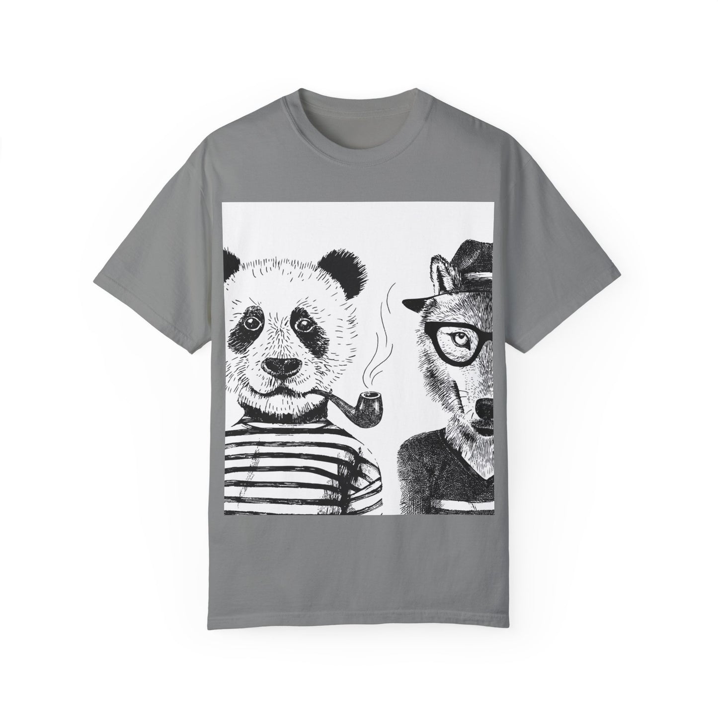 Whimsical Animal Friends T-Shirt - Stylish Panda & Wolf Design