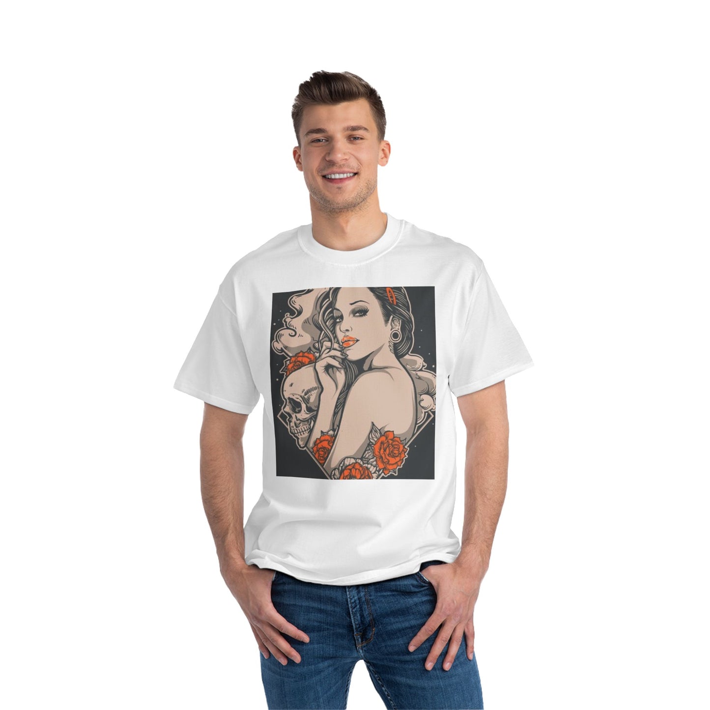 Edgy Vintage Floral Skull T-Shirt - Unisex Short Sleeve