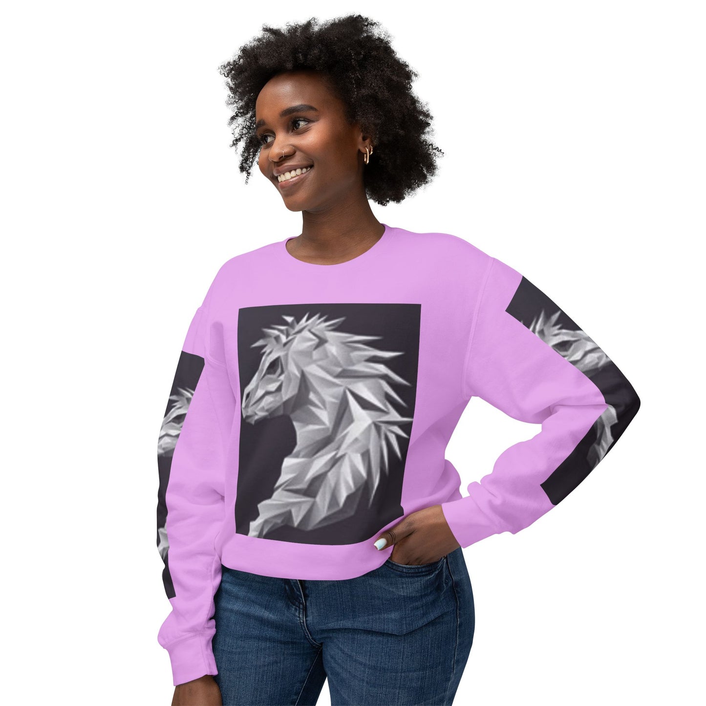 Unisex Lightweight Crewneck Sweatshirt - Stylish Geometric Horse Design