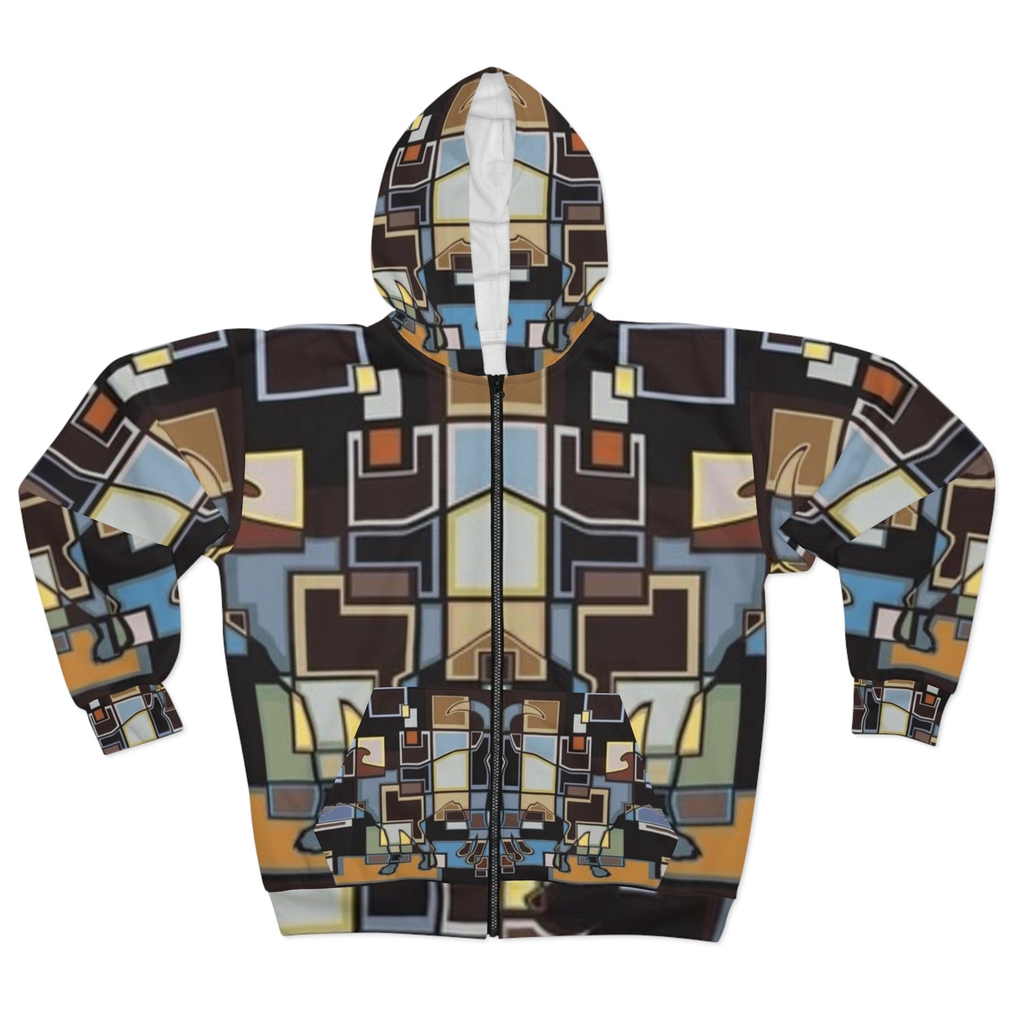 Artistic Unisex Zip Hoodie - Abstract Geometric Design
