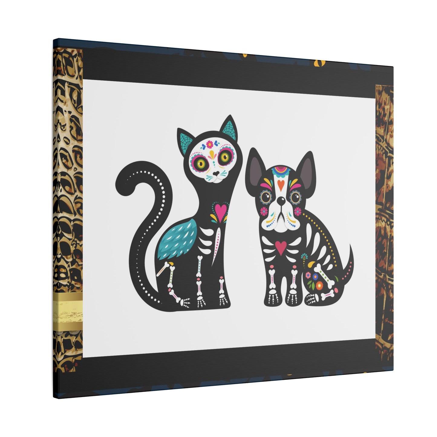 Day of the Dead Pet Canvas Art - Colorful Cat and Dog Wall Decor
