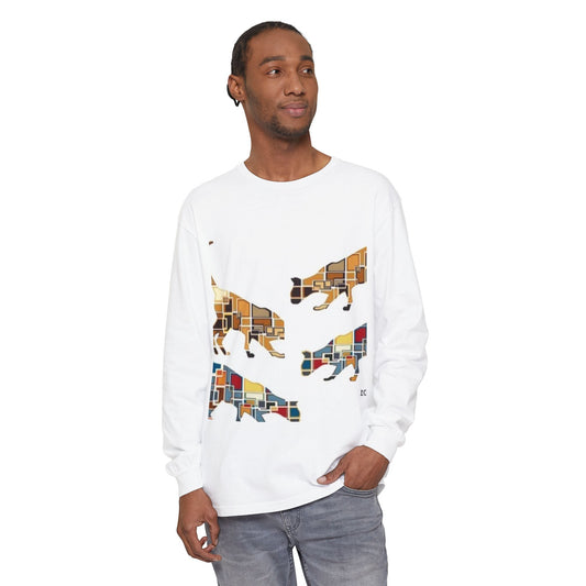 Artful Cat Silhouette Long Sleeve T-Shirt - Perfect for Animal Lovers