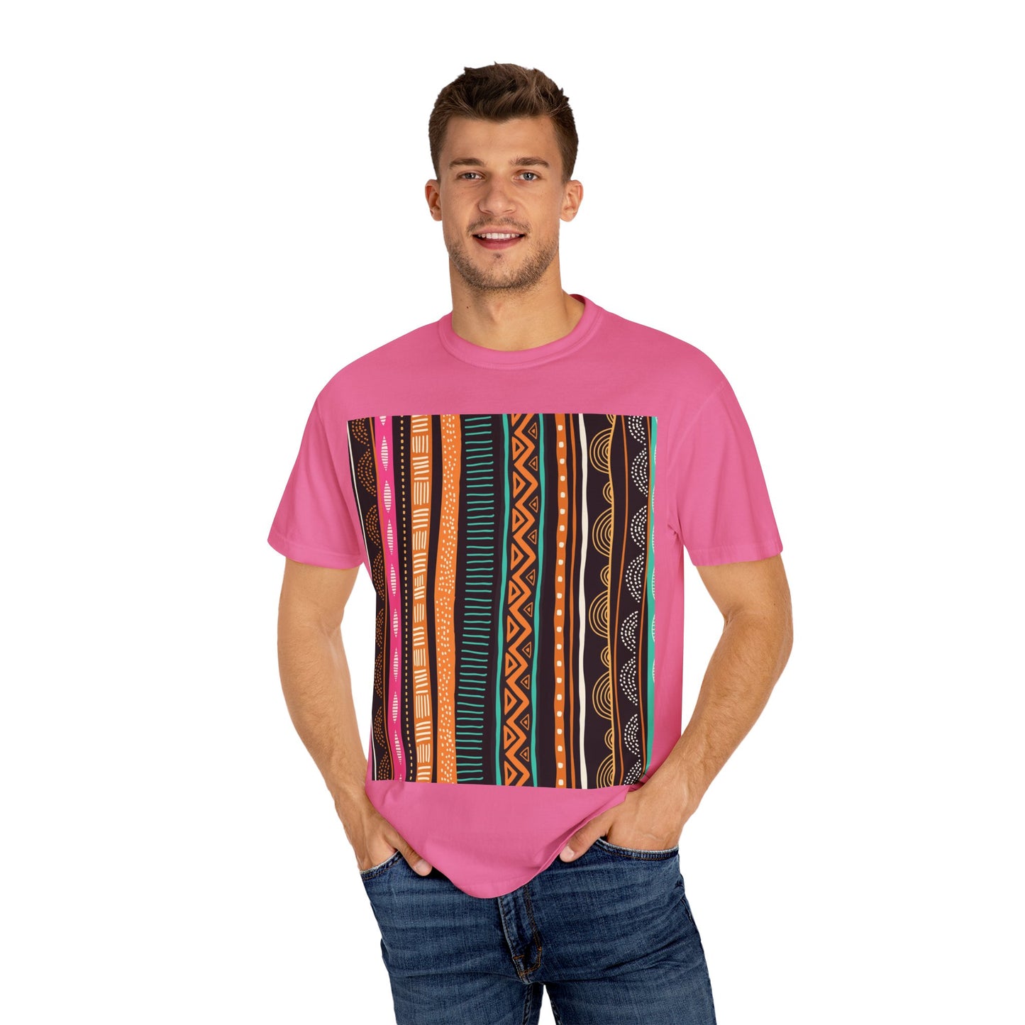 Vibrant Graphic Unisex T-Shirt - Colorful Tribal Stripes Design