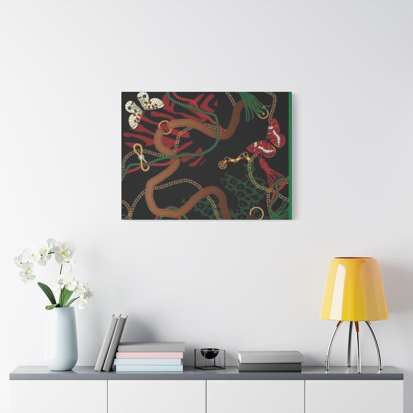 Elegant Matte Canvas Wall Art - Unique Mixed Pattern with Butterflies & Chains
