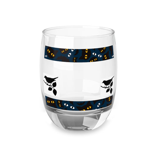 Artisan Whiskey Glass with Abstract Bird Design - Unique Home Bar Accessory