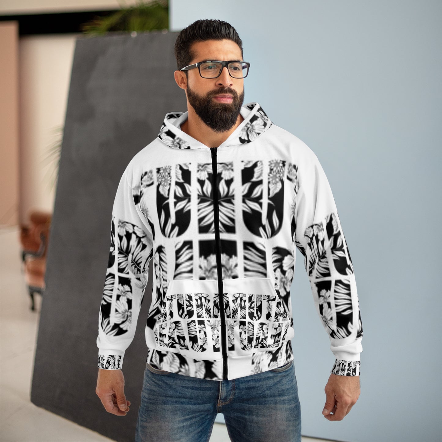 Unisex Tropical Zip Hoodie - Nature Inspired Design for Casual Comfort