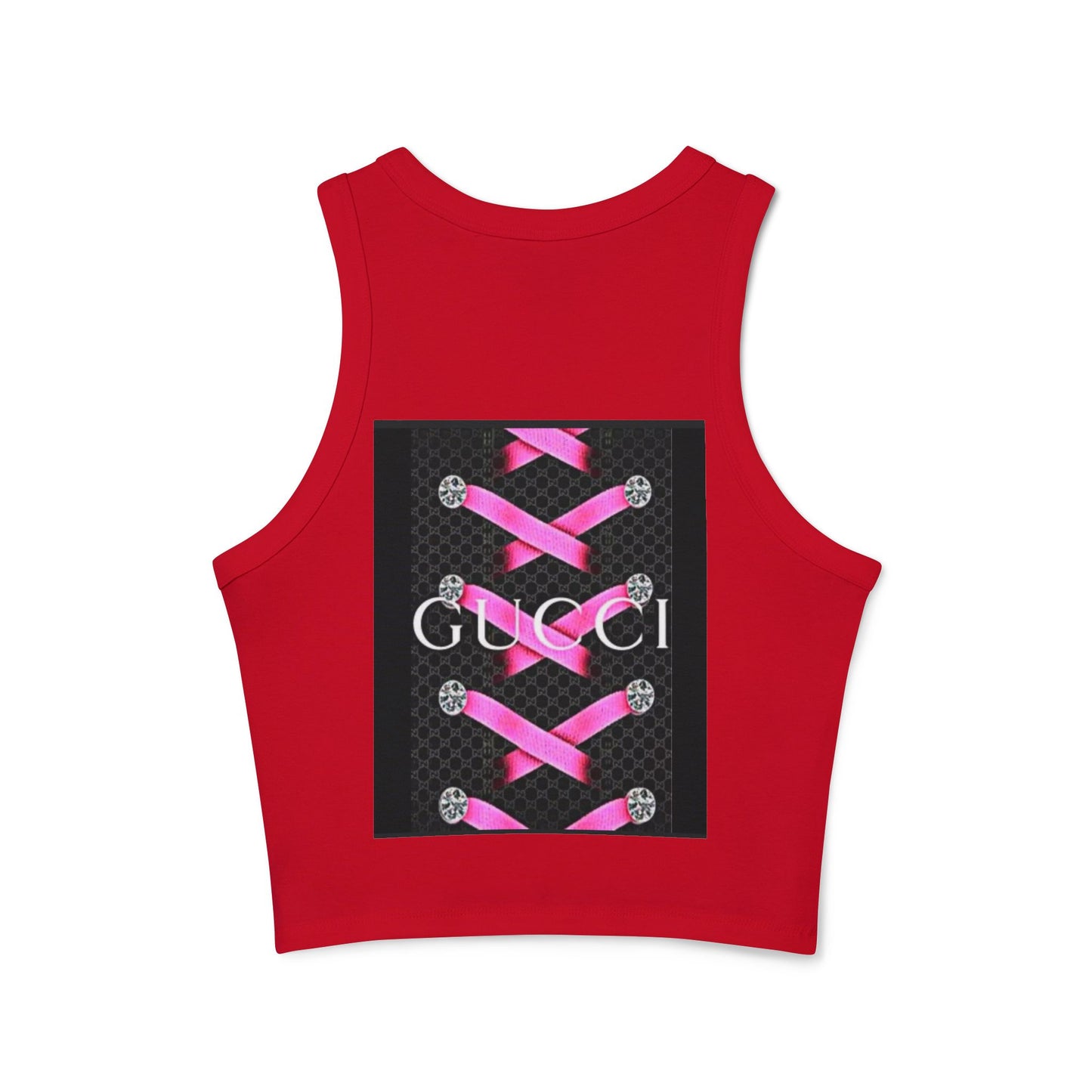 Stylish Women's Micro Rib Racer Tank Top with Pink Laces Design