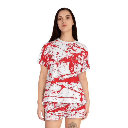 Vibrant Women's Short Pajama Set - Red Splatter Design for Relaxation and Sleep