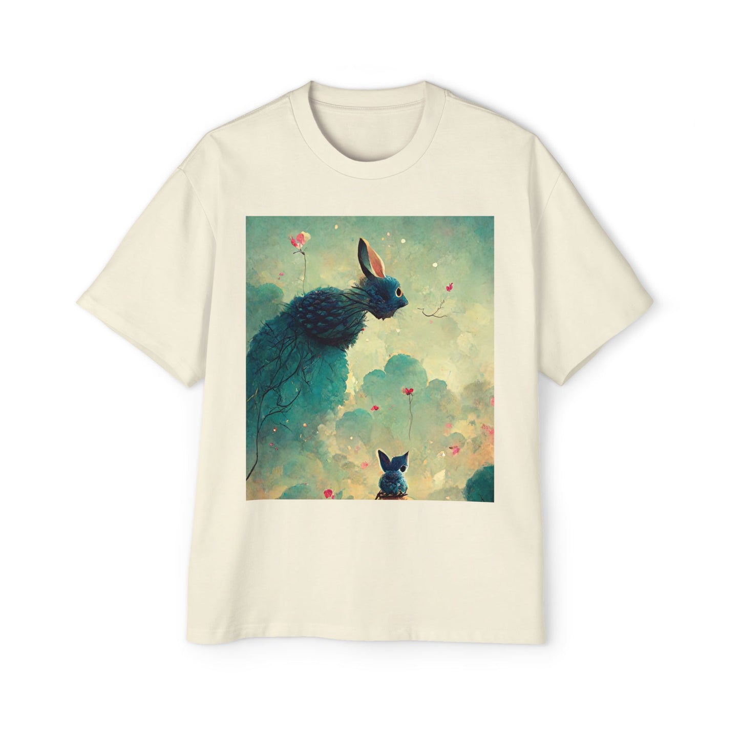 Whimsical Rabbit Oversized Tee for Men - Fantasy Art Shirt