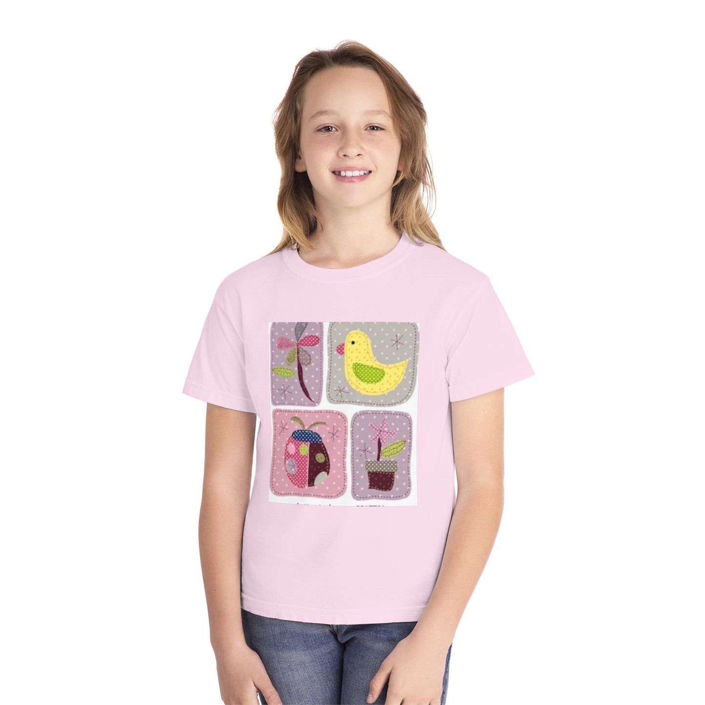 Whimsical Youth Midweight Tee with Cute Bird and Nature Designs