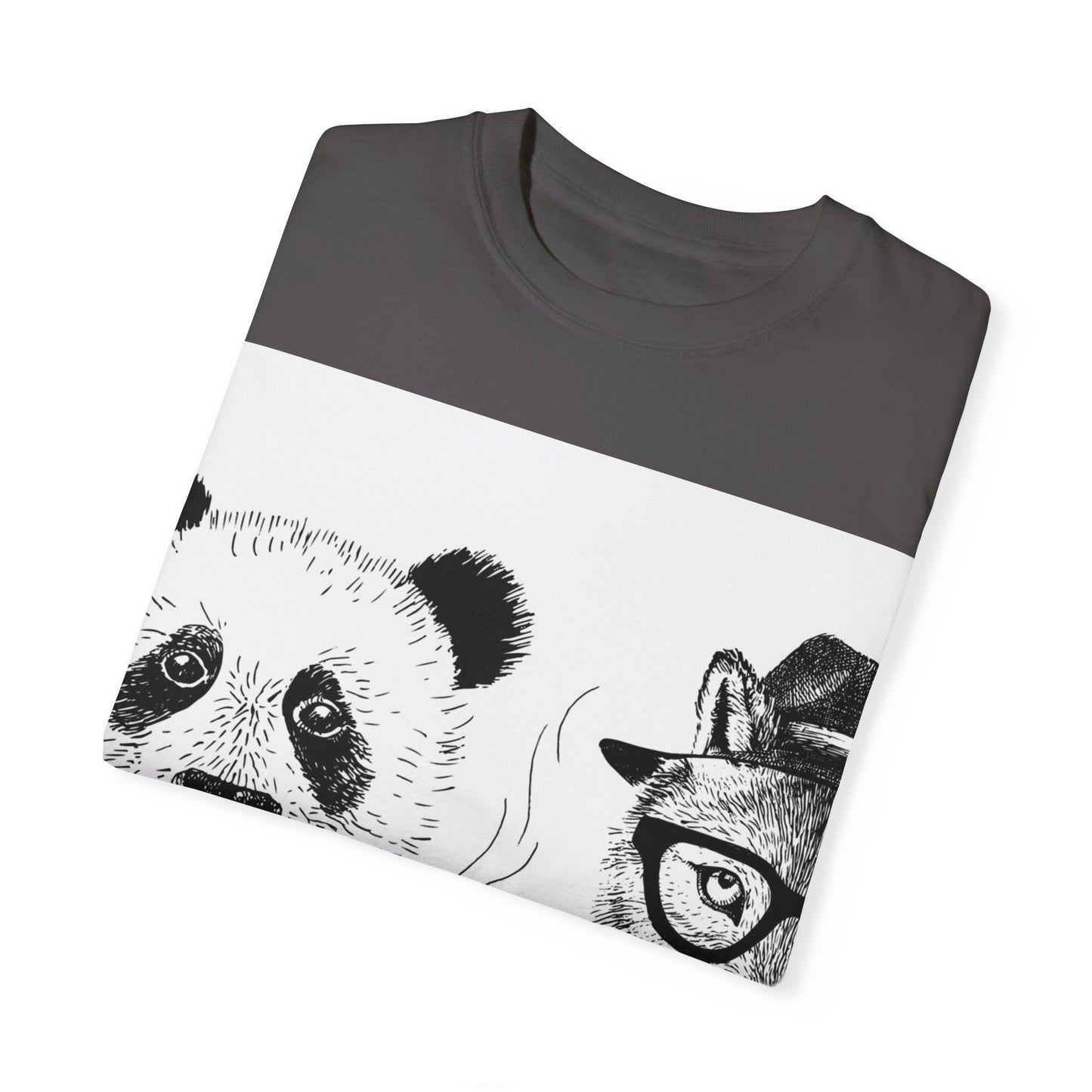 Whimsical Animal Friends T-Shirt - Stylish Panda & Wolf Design