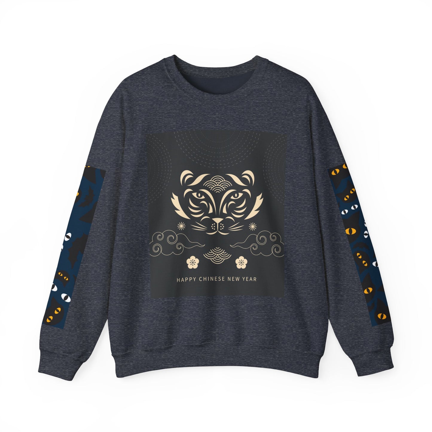 Halloween-Themed Unisex Crewneck Sweatshirt with Spooky Eyes and Bird Design