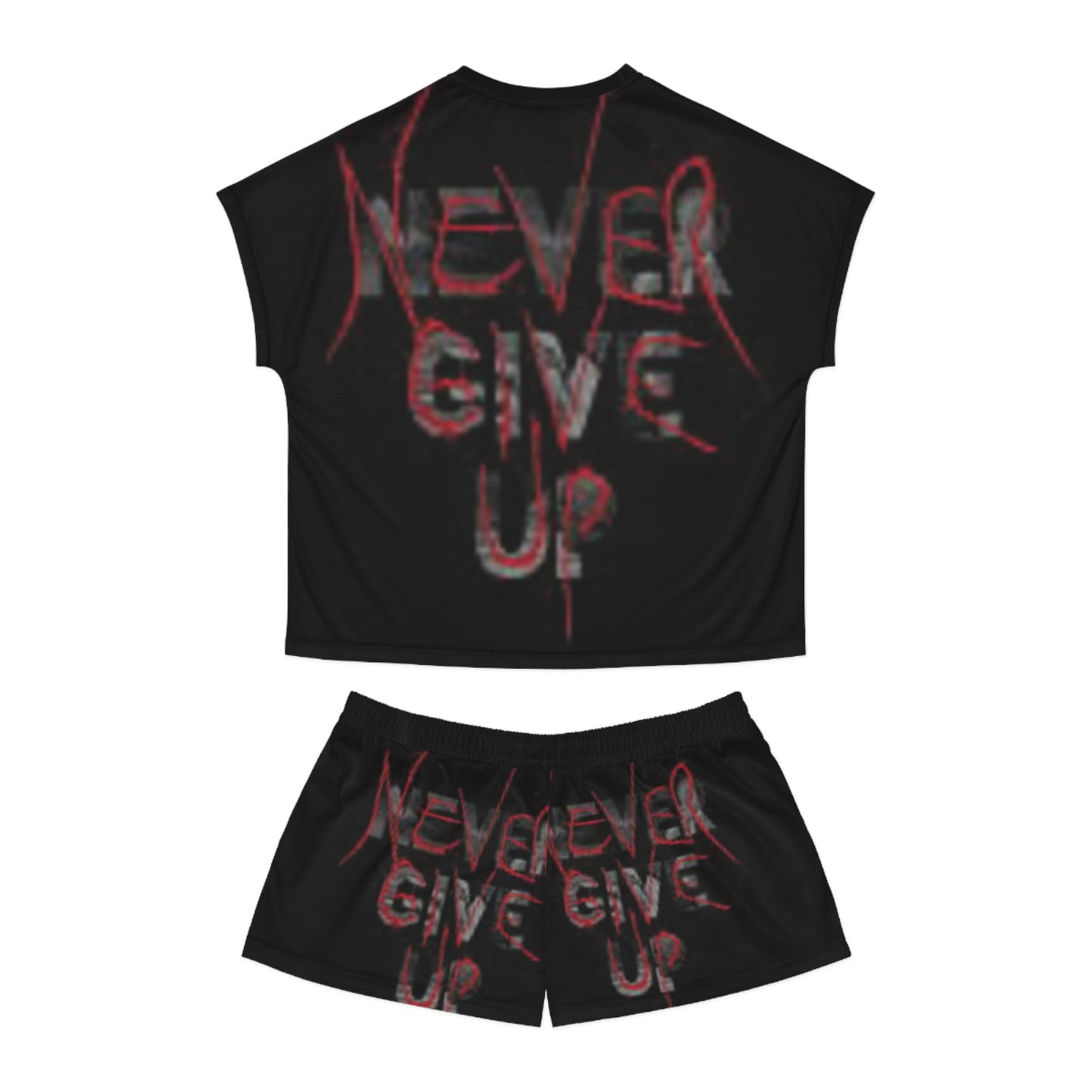 Motivational Women's Short Pajama Set - 'Never Give Up' Design