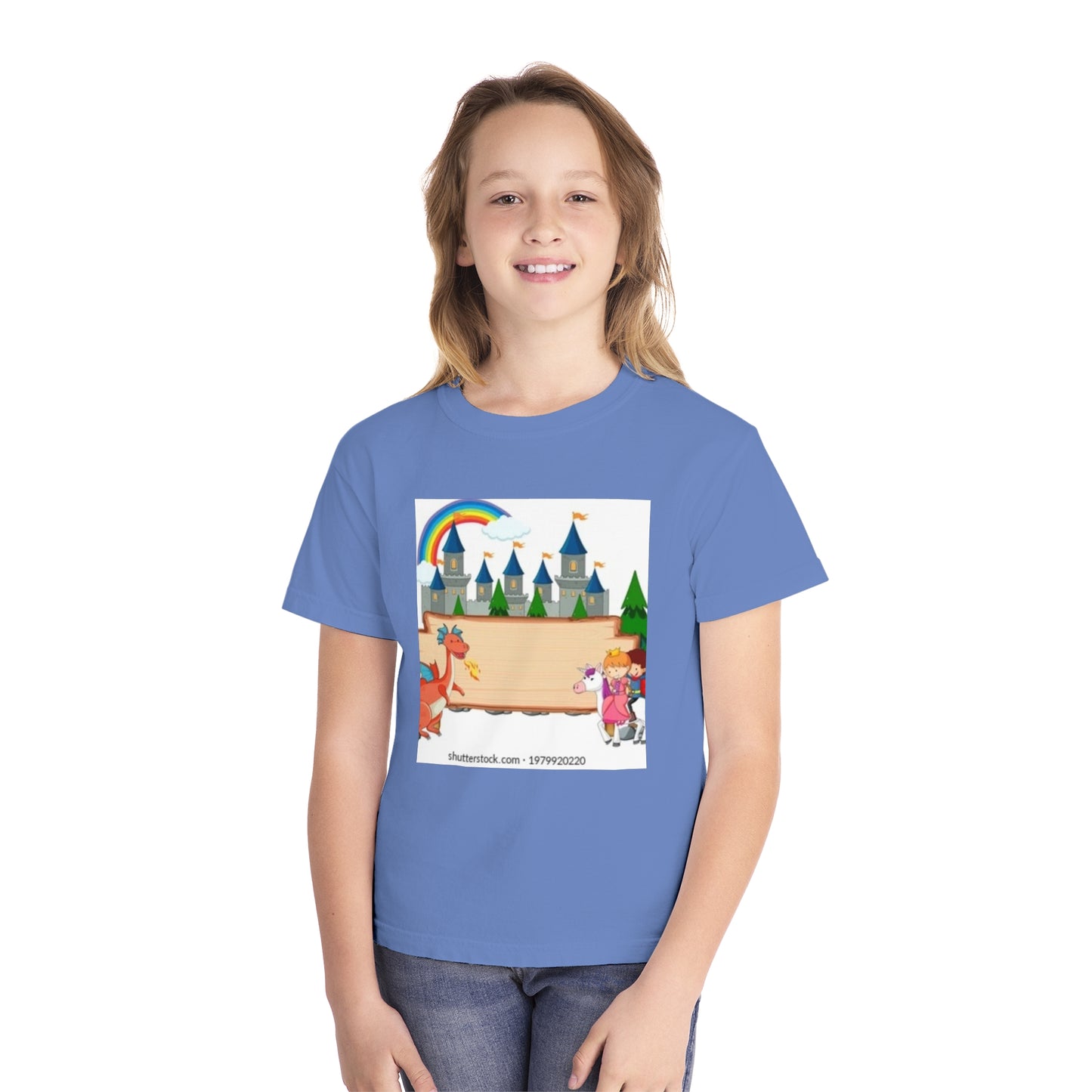 Youth Fantasy Castle Tee - Colorful Dragon & Rainbow Design