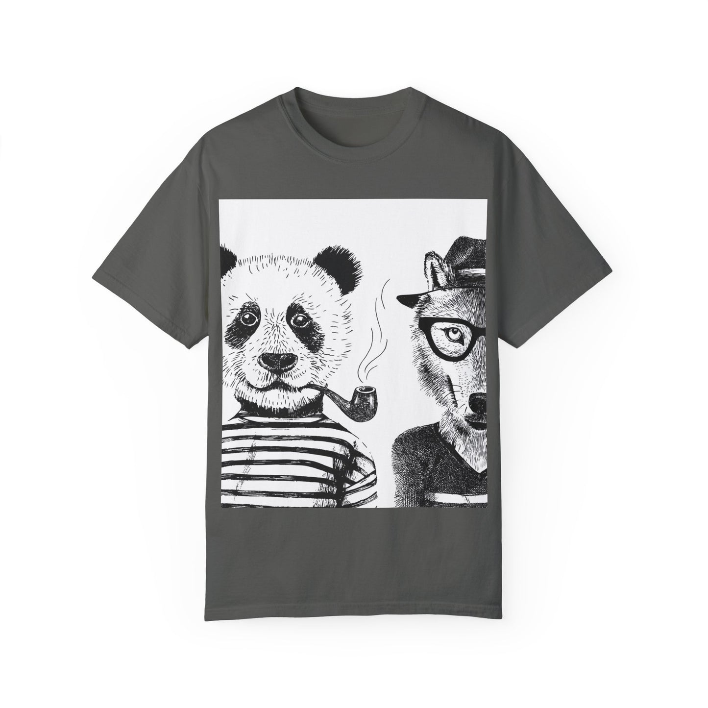 Whimsical Animal Friends T-Shirt - Stylish Panda & Wolf Design