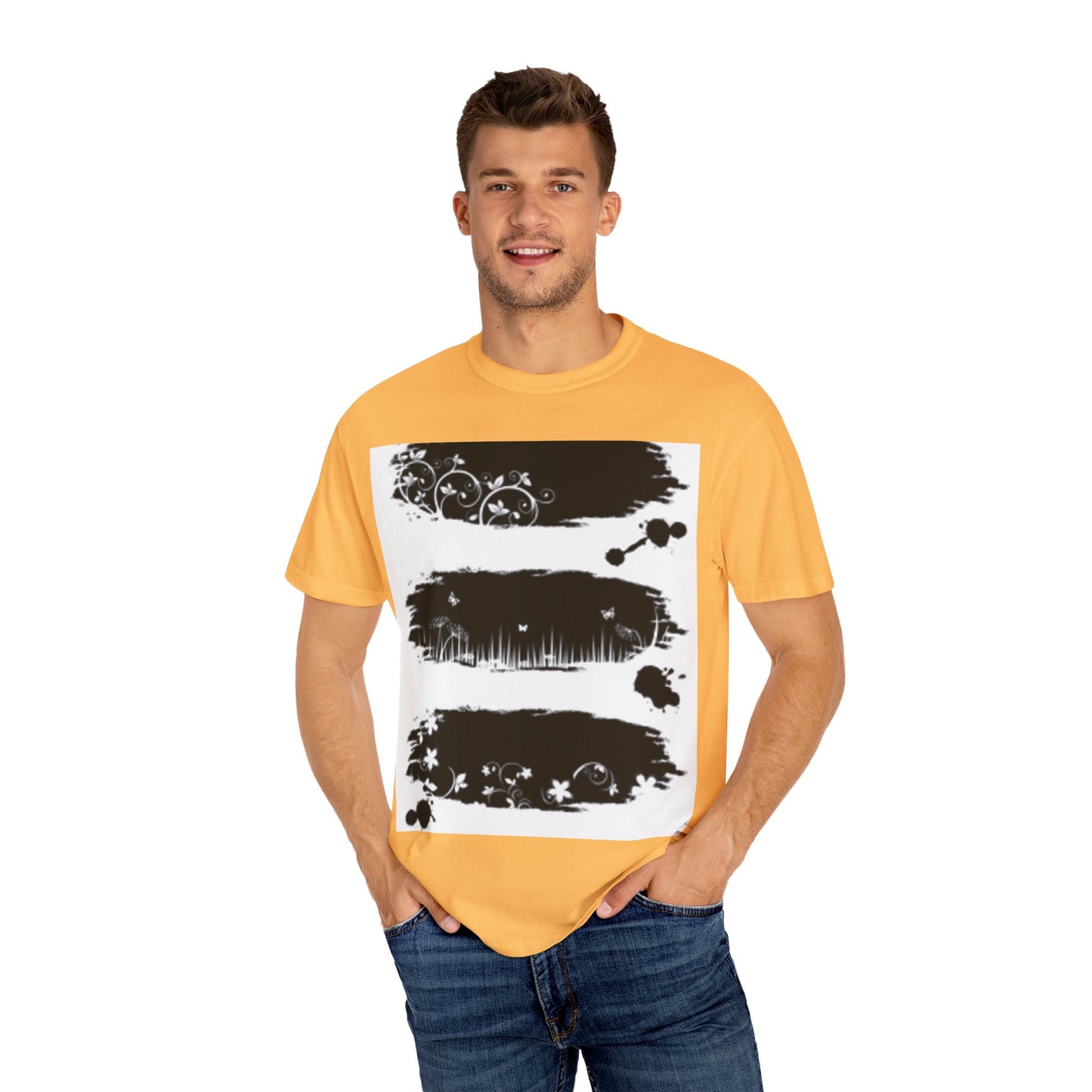 Artistic Unisex Garment-Dyed T-Shirt with Floral Design