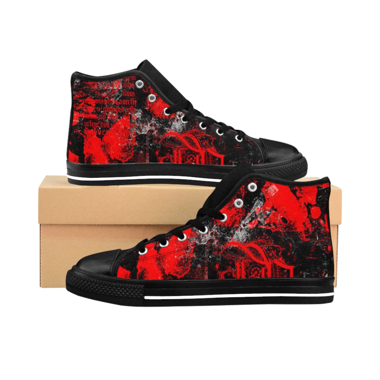 Men's Classic Sneakers - Bold Red Graphic High-Top Shoes