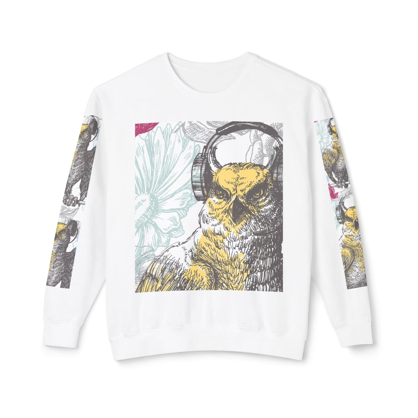 Music Lover's Owl Graphic Crewneck Sweatshirt - Unisex Lightweight Design