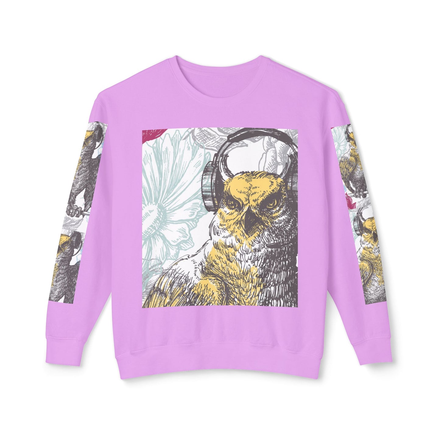 Music Lover's Owl Graphic Crewneck Sweatshirt - Unisex Lightweight Design