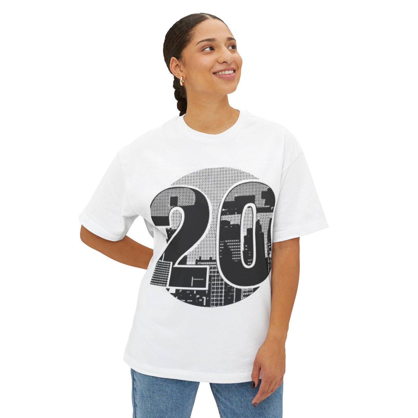 Retro Cityscape 20 Unisex Oversized Boxy Tee - Street Style Graphic Top