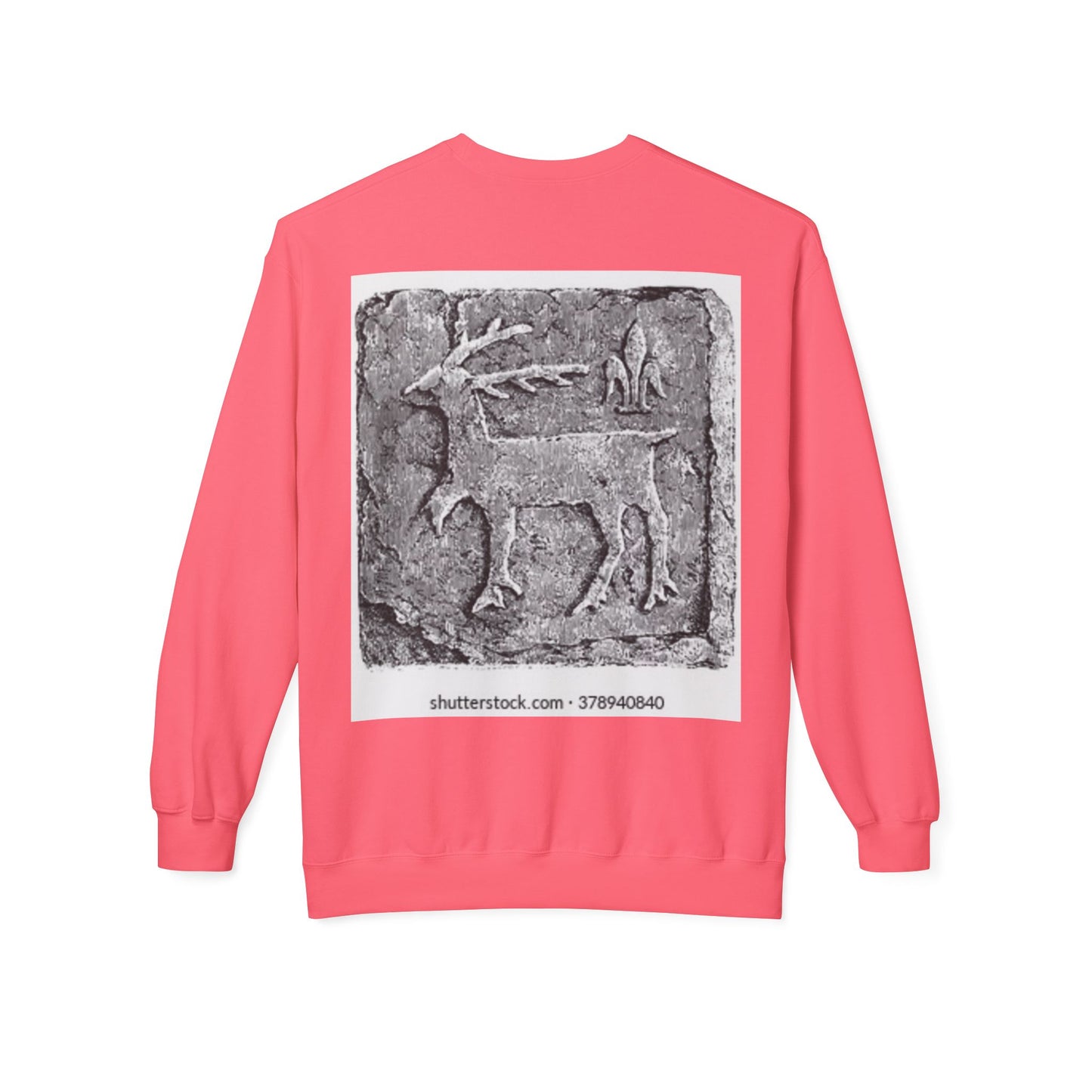 Vintage-Inspired Fleece Crewneck Sweatshirt with Ancient Deer Design