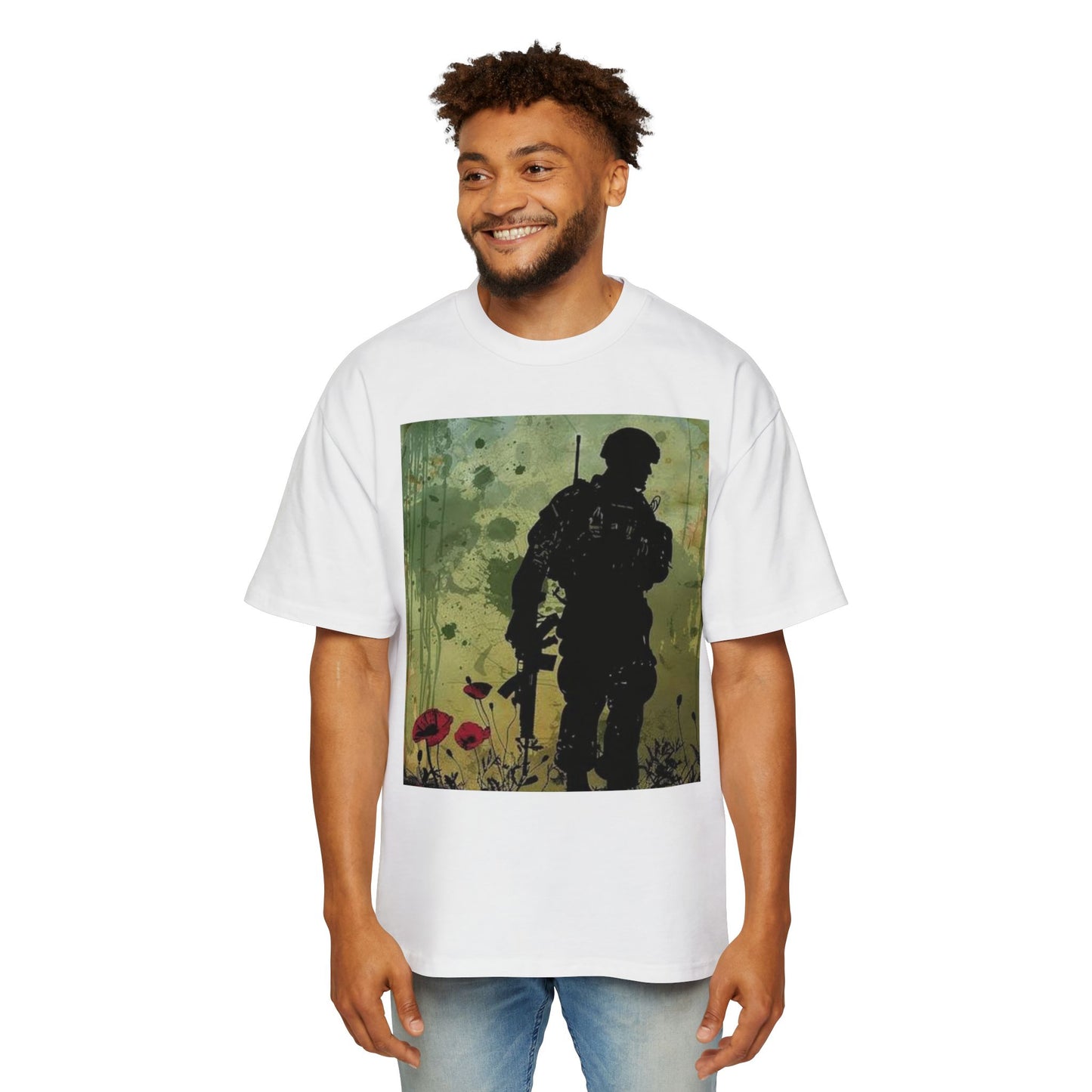 Soldier Silhouette Oversized Tee - Men's Heavy T-Shirt for Veterans and Military Enthusiasts