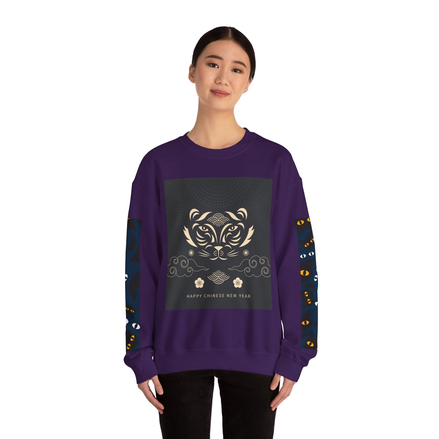 Halloween-Themed Unisex Crewneck Sweatshirt with Spooky Eyes and Bird Design