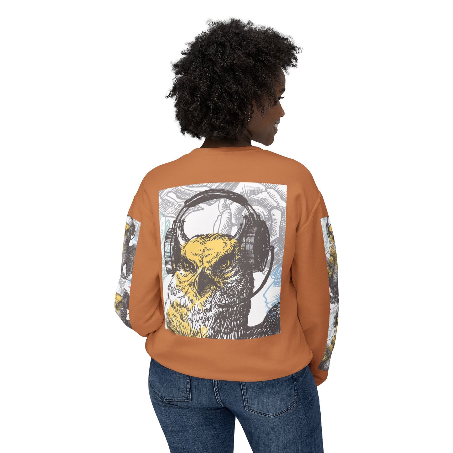 Music Lover's Owl Graphic Crewneck Sweatshirt - Unisex Lightweight Design