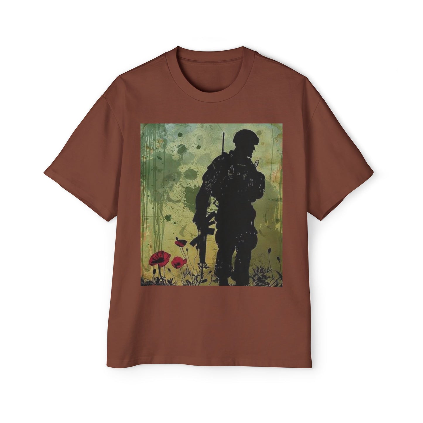 Soldier Silhouette Oversized Tee - Men's Heavy T-Shirt for Veterans and Military Enthusiasts