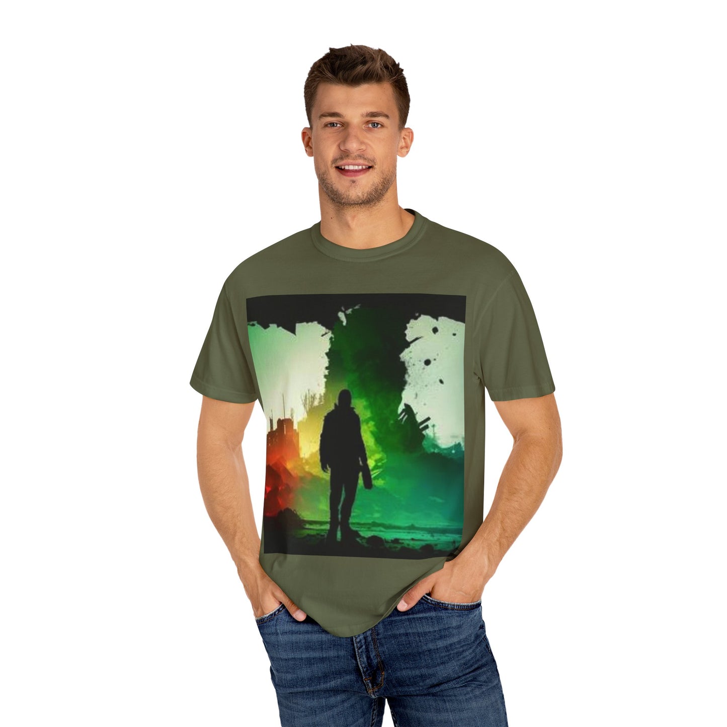 Vintage-Inspired Unisex Garment-Dyed T-Shirt with Artistic Print