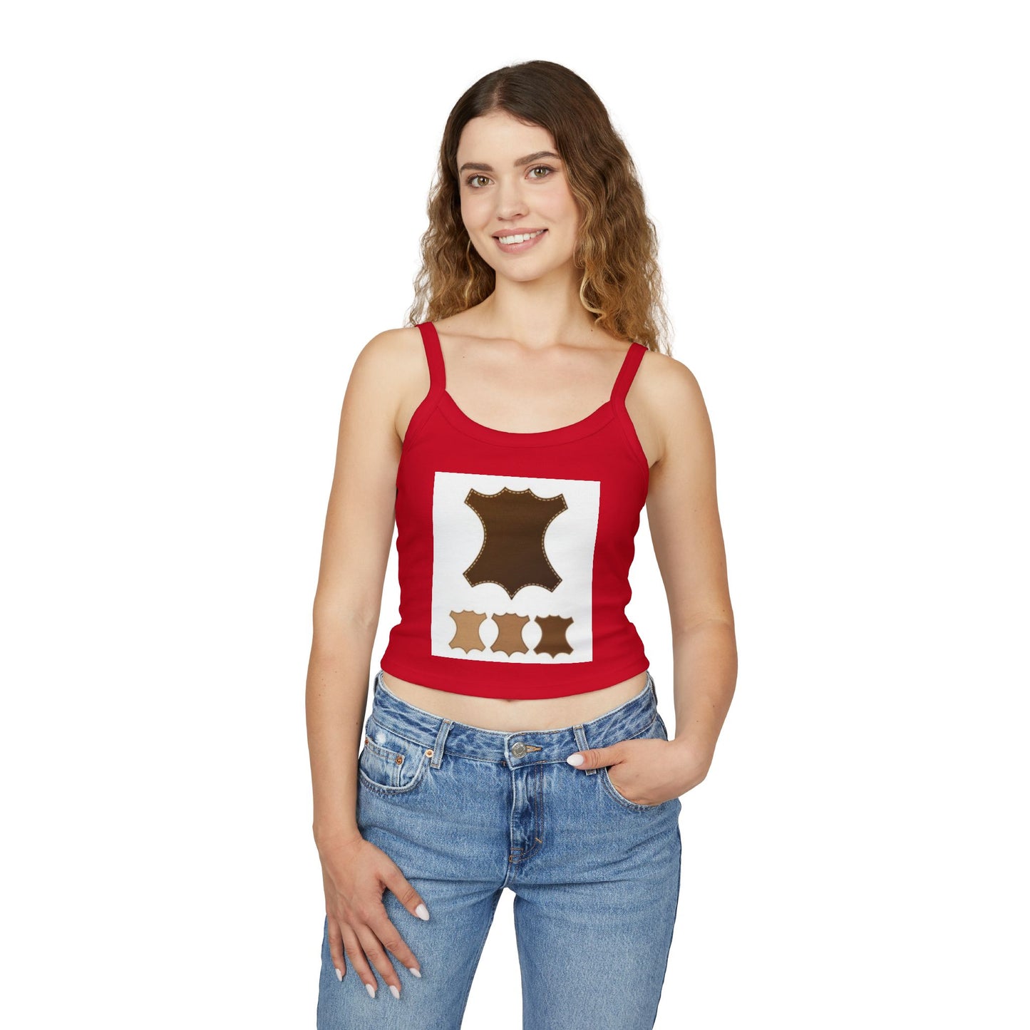 Stylish Women's Spaghetti Strap Tank Top with Leather Design